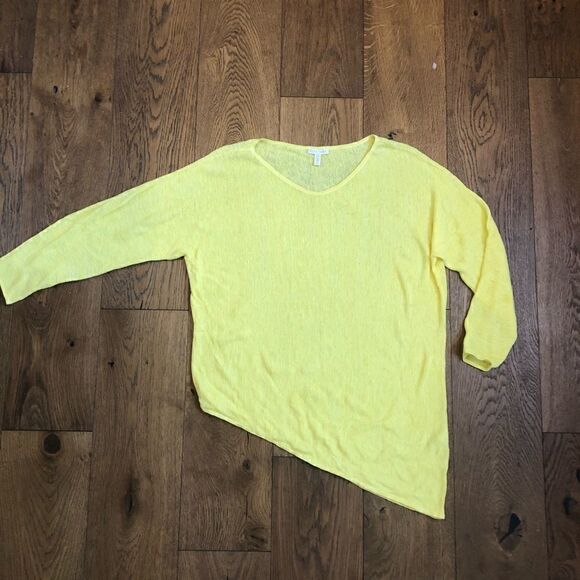 Eileen Fisher 100% Linen Sweater Melage Links V Neck Pullover asymmetrical - Picture 2 of 5